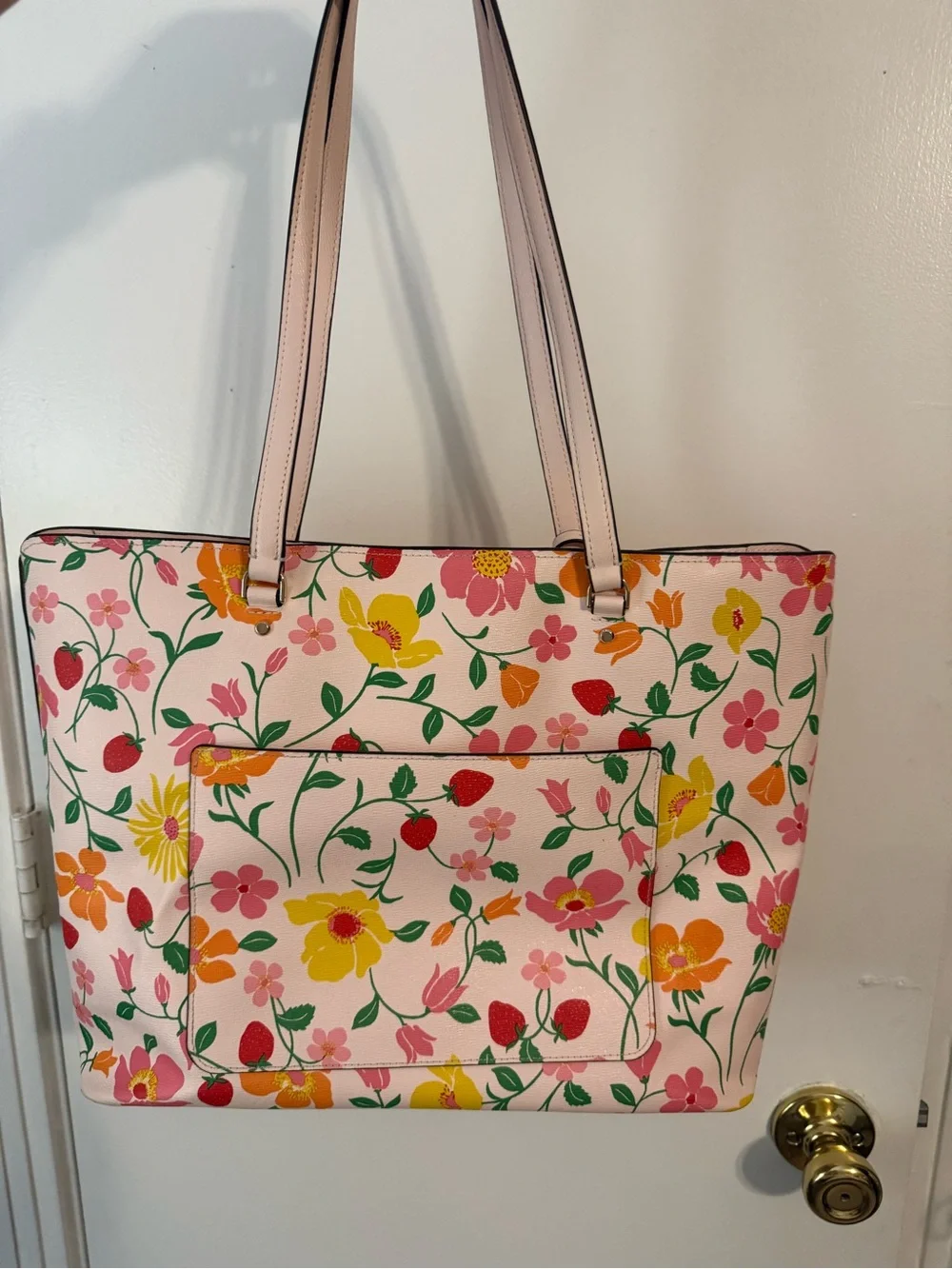 kate spade pink floral print tote with multicolor blooms